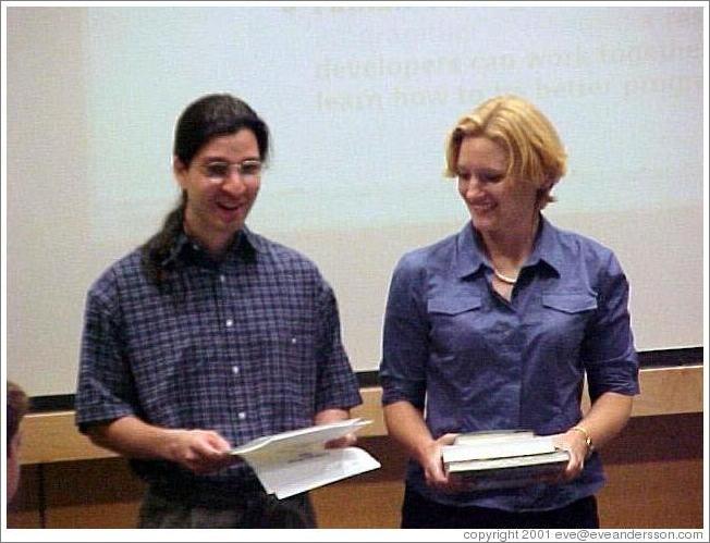 Andrew Grumet and Eve Andersson, presenting the ArsDigita Prize.