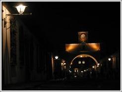 Antigua, Guatemala.  El Arco at night.