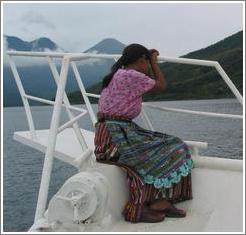 Girl on a boat in Lake Atitlan.