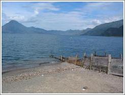 Dock extending into Lake Atitlan.