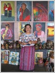 Woman selling artwork in Panajachel from Santiago (across the lake).