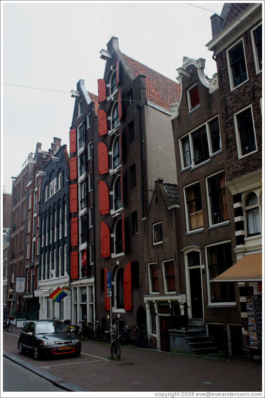 Building with large shutters on Spuistraat, Centrum district.