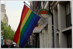 Rainbow flag and magic mushroom sign on Spuistraat, Centrum district.