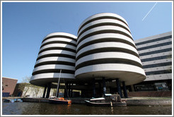 Parking garage near canal.  Leidsekade, Jordaan district.