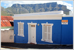 Blue house with Table Mountain behind. Signal Street, Bo-Kaap.