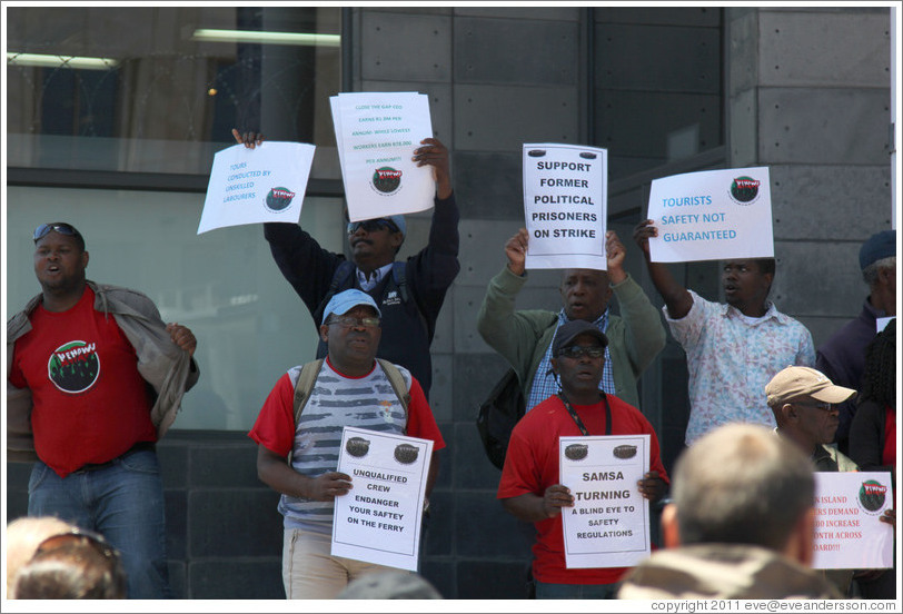 Workers protesting against labor conditions at Robben Island.