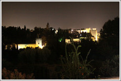 The Alhambra, viewed from Generalife, at night.