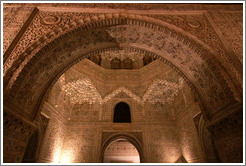 Arch leading to Sala de las Dos Hermanas, Nasrid Palace, Alhambra at night.