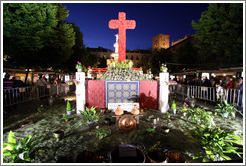Cross for Fiesta de las Cruces, in Plaza de Bib-Rambla, at night.  City center.