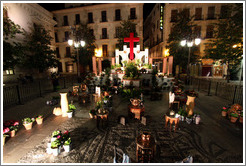 Cross for Fiesta de las Cruces, in Plaza del Carmen, at night.  City center.