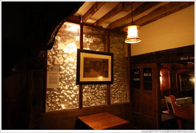 Original wall, Royal Oak, the oldest bar in England.