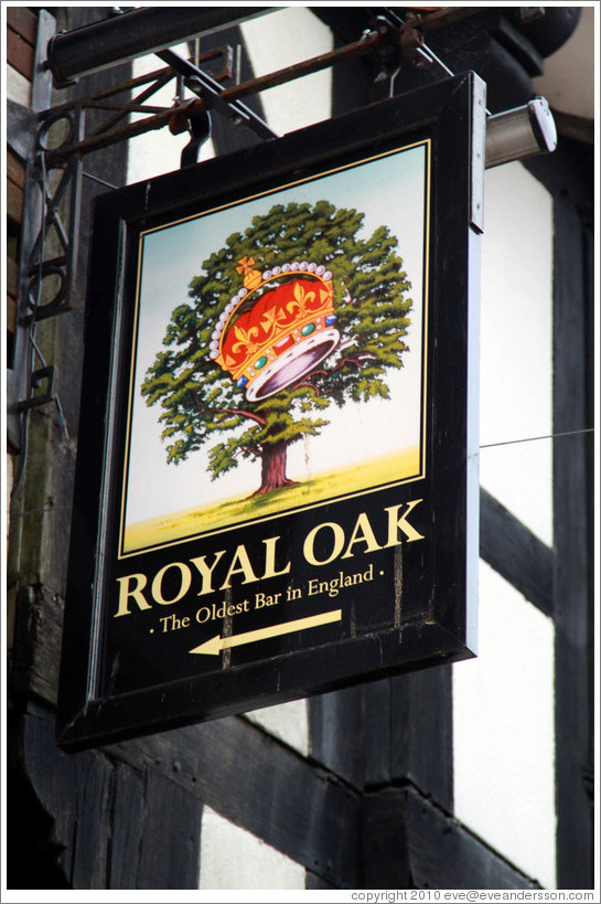 Sign, Royal Oak, the oldest bar in England.