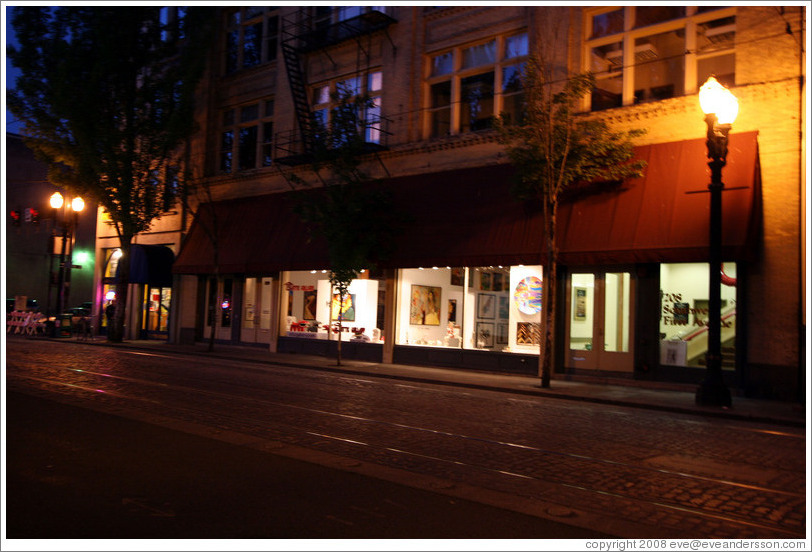 Art gallery at night. 1st Ave., Waterfront District.